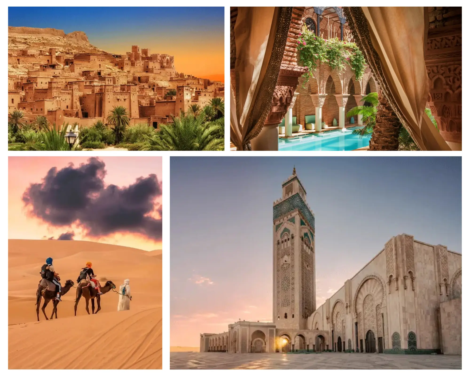 Panoramic view of Ait Ben Haddou kasbah at sunset, the highlight of our 5-day Morocco itinerary.
